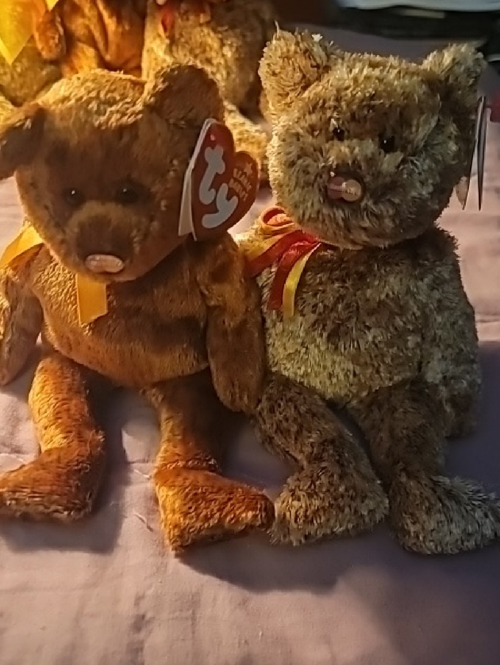 Ty Brown Mastercard Plush Teddy Bear Pair- # 6 & 7  with Ribbon Accents